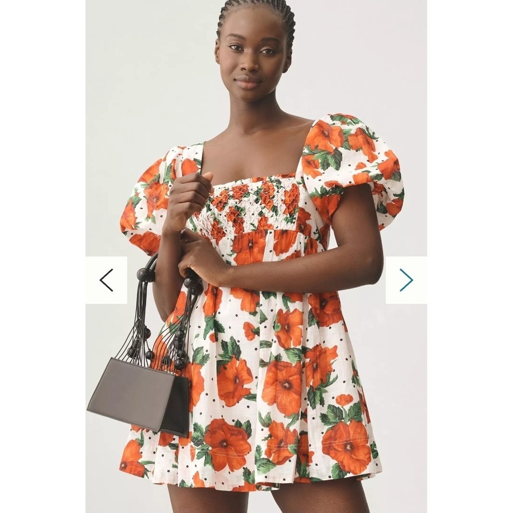 Anthropologie Maeve Floral Smocked Babydoll Dress XXS Square Neck Puff Sleeve